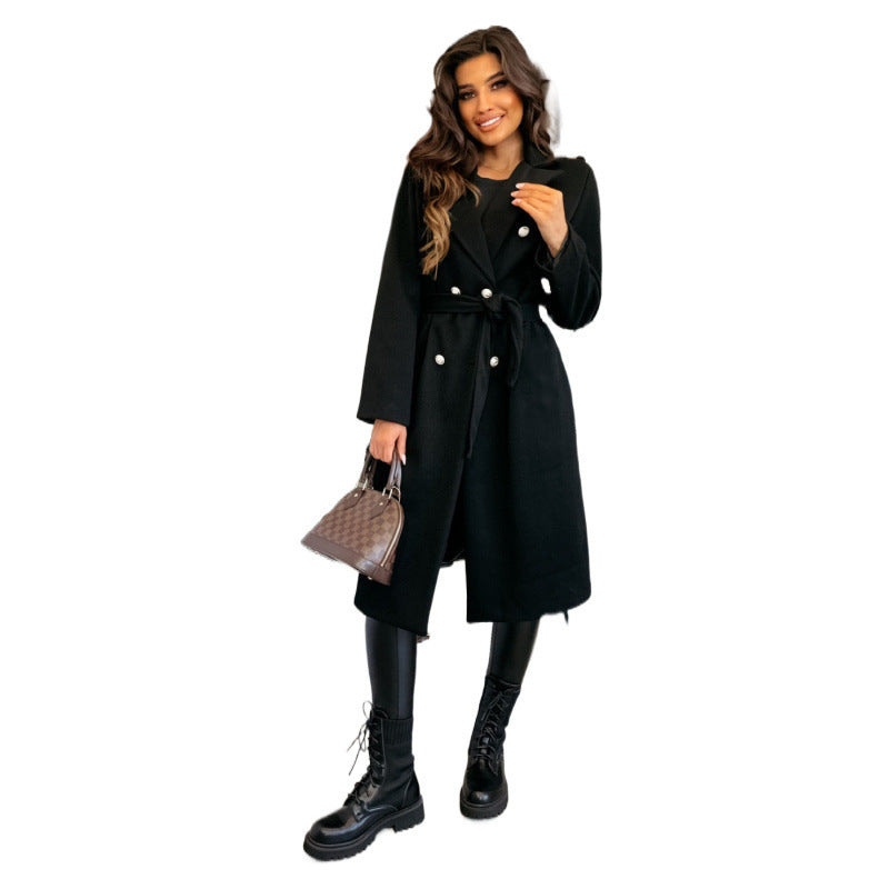 Tailored double-breasted coat for women with belt Lune London