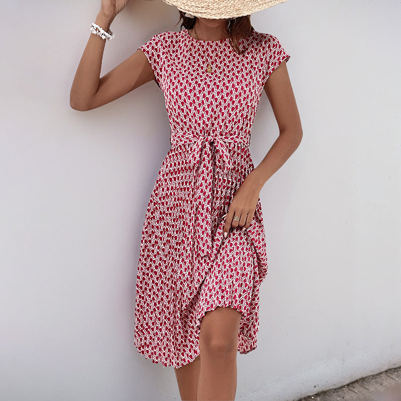 Mid-length floral print dress for women with adjustable waist drawstring Lune London