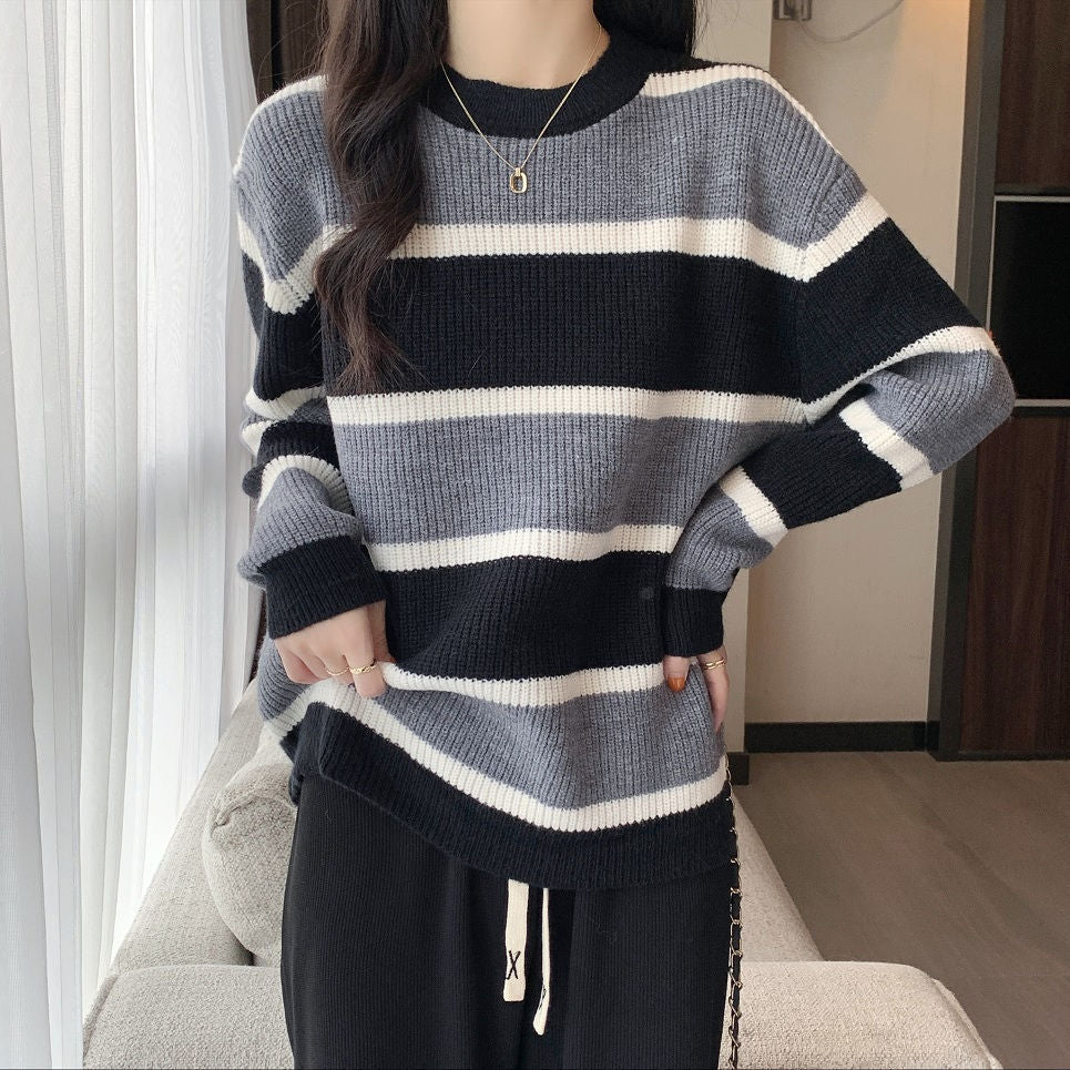 Sweater décontracté pour femmes avec motif de rayures colorées Chic & Stil