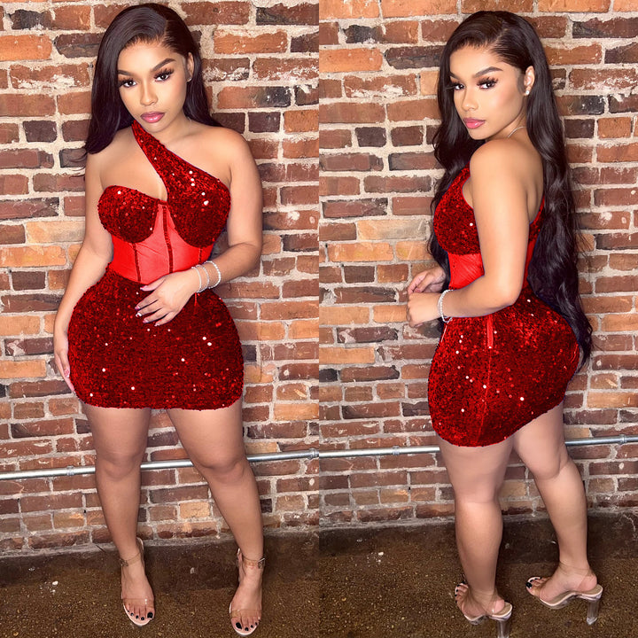 Lune London One-Shoulder Sparkly Bodycon Dress