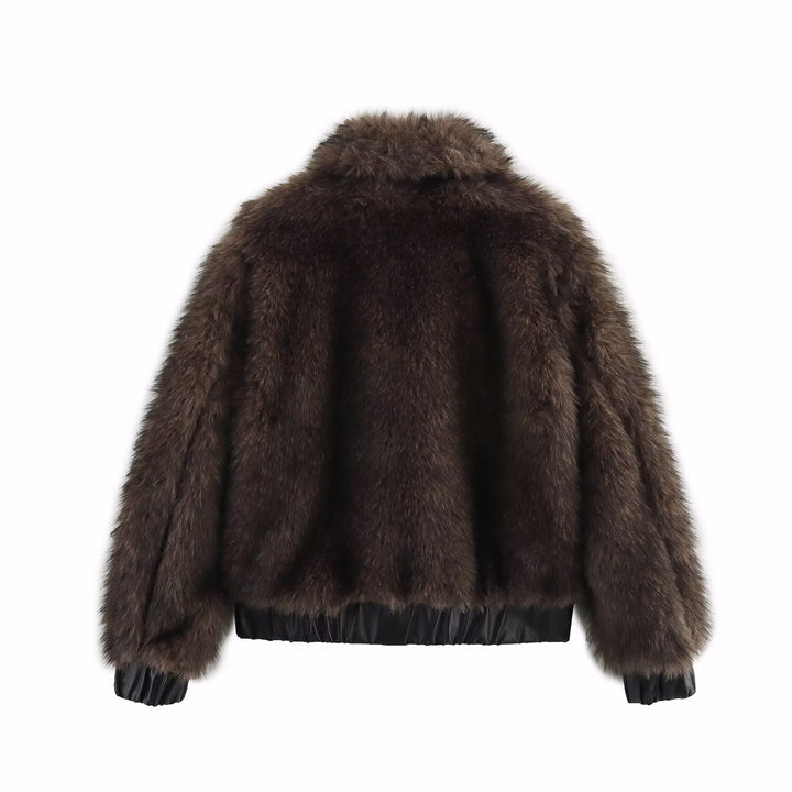 Dames luxueuse veste en fausse fourrure avec ceinture élastique Lune London