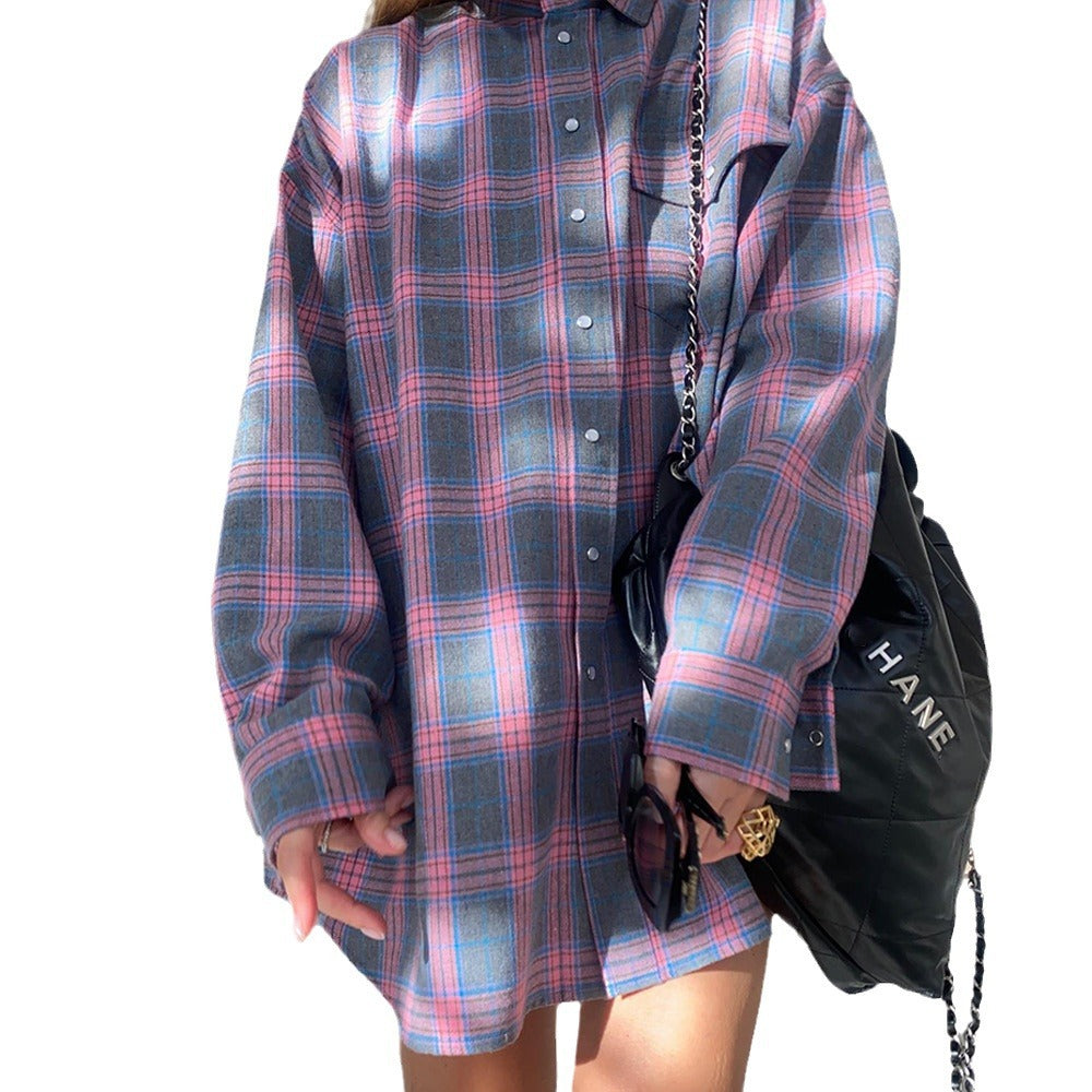 Casual plaid cotton shirt for women with a generous fit Lune London