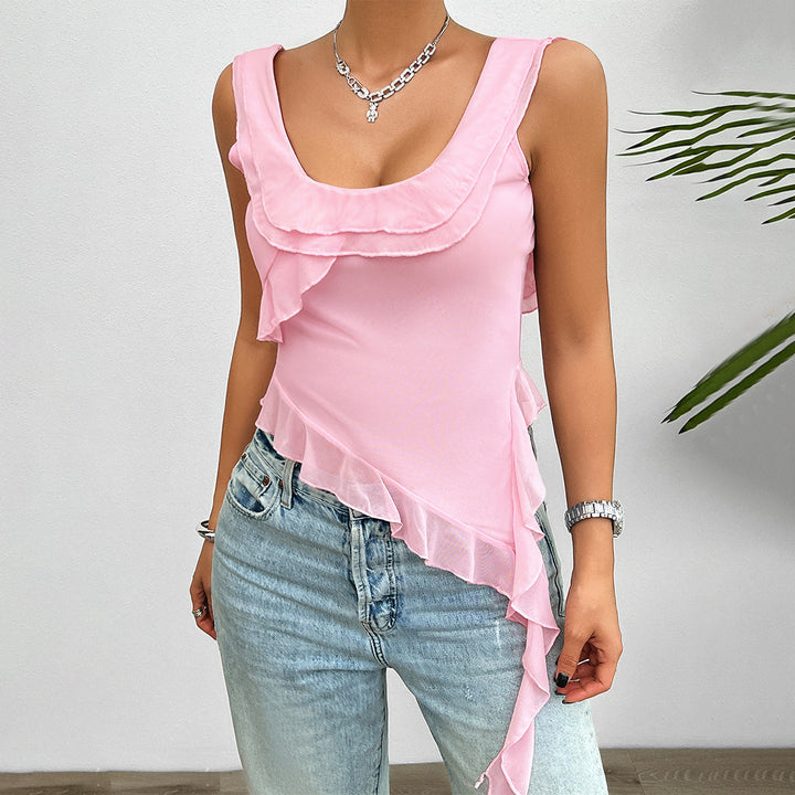 Sleeveless tank top for women with ruffle details and a seductive square neckline Lune London