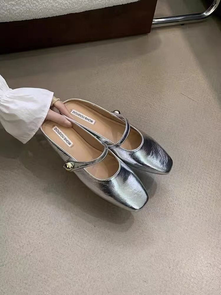 Ladies Stylish Ballerinas with Shiny Upper Material and Elegant Buckle Lune London