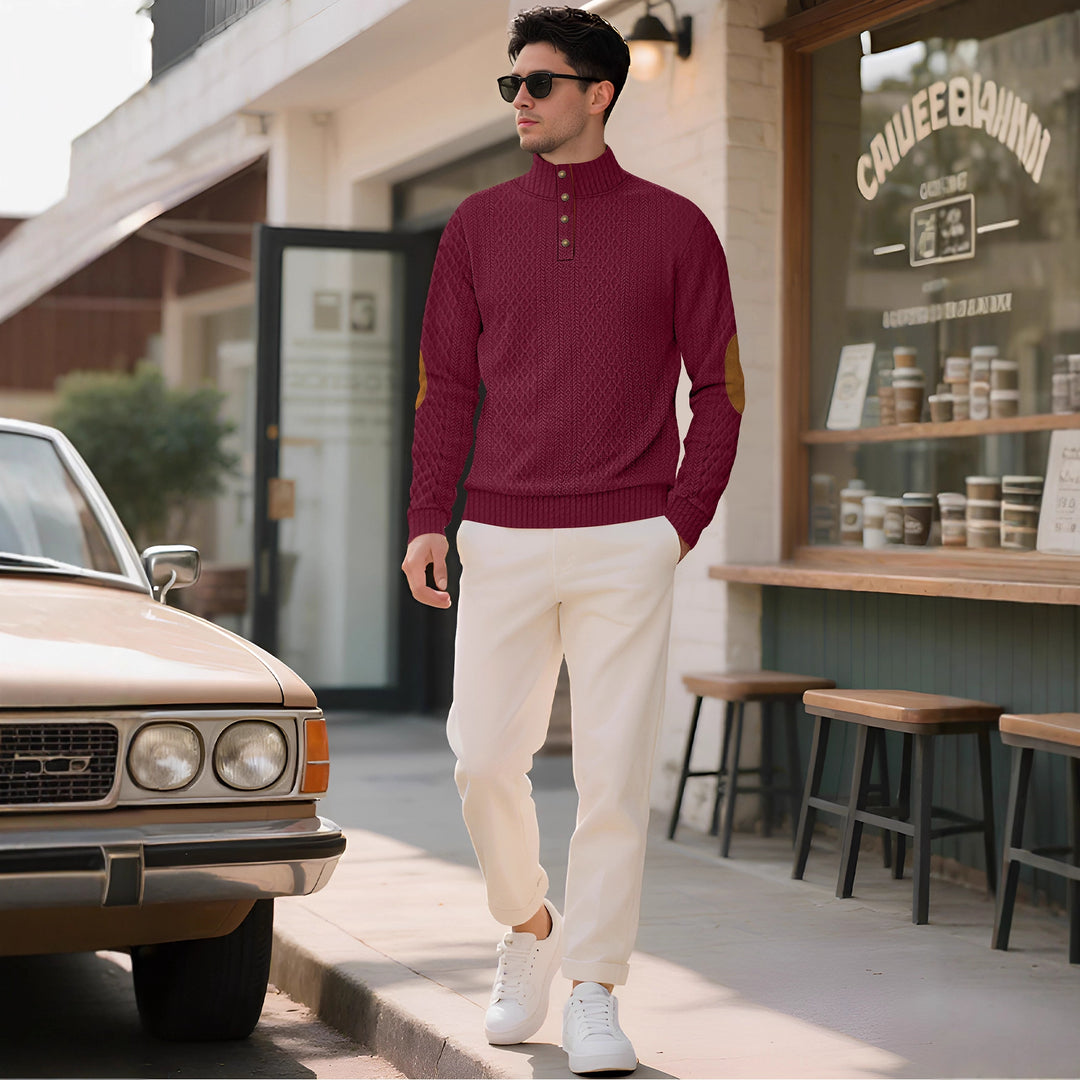Knit sweater for men with high collar and stylish buttoned cuffs Lune London