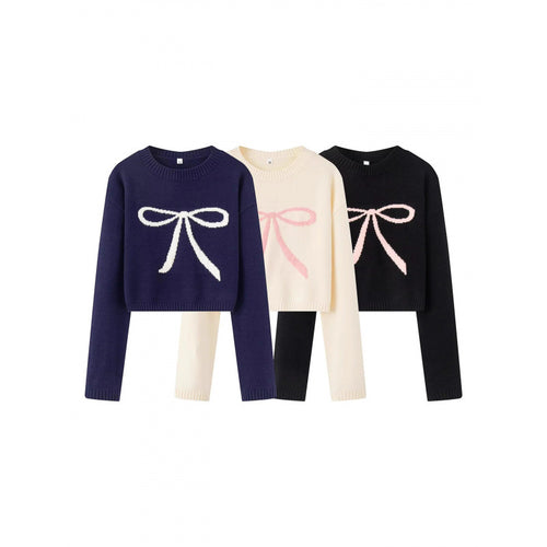 Cropped sweater for women with playful bow pattern Lune London
