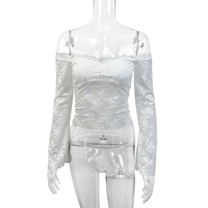 Women’s lace top with off-shoulder design and elegant trumpet sleeves Lune London
