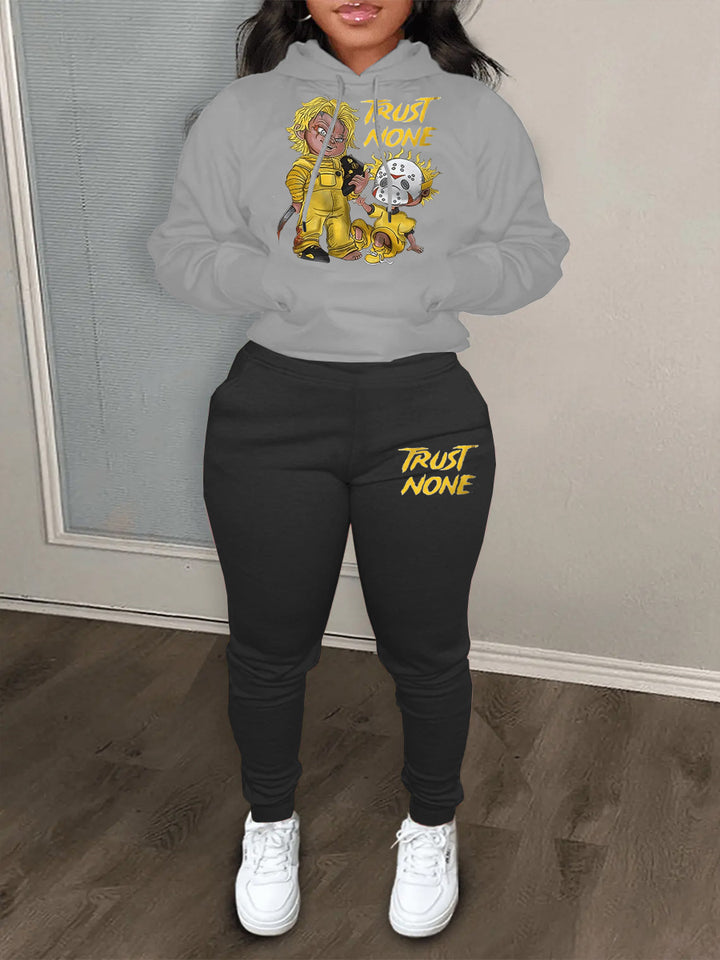 Women's hoodie and jogging pants set with creative print design Lune London