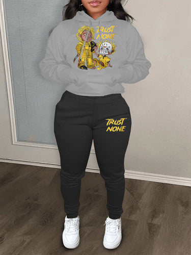 Women's hoodie and jogging pants set with creative print design Lune London