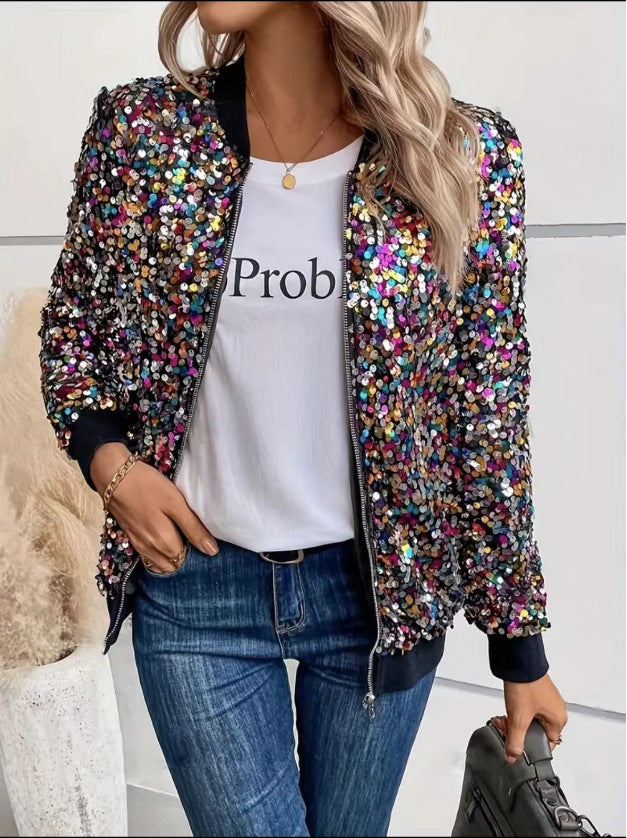 Ladies functional jacket with sparkling sequin design and comfortable cuffs Lune London