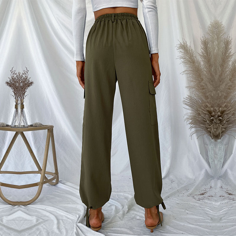Women High-waisted cargo pants with adjustable ankle ties Lune London