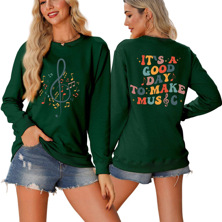 Sweatshirt pour femmes avec motif musical et lettrage créatif Chic & Stil