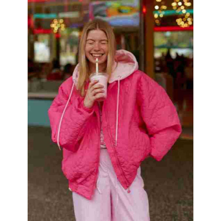 Lady oversized quilted jacket chic and style