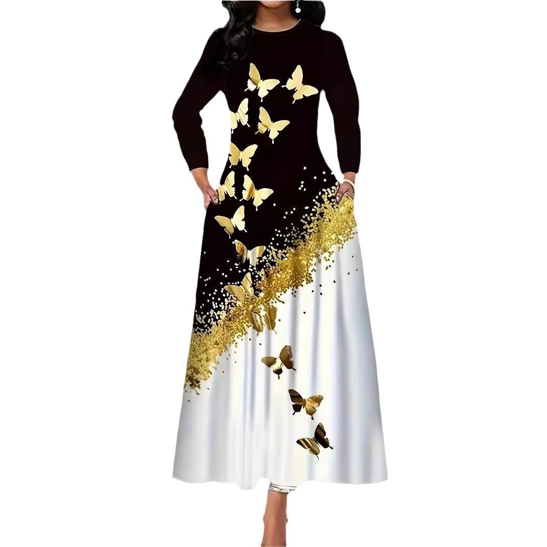 Women Elegant Long Sleeve Dress with Butterfly Design Lune London