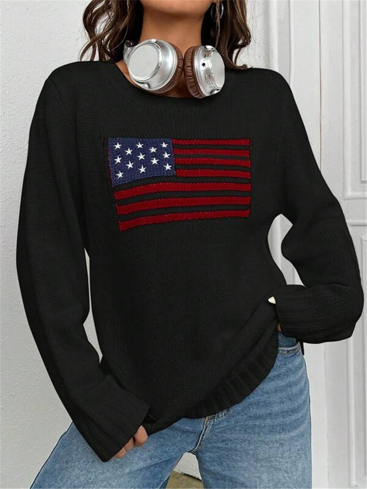 Casual cropped sweater for women with flag pattern and textured knit Lune London