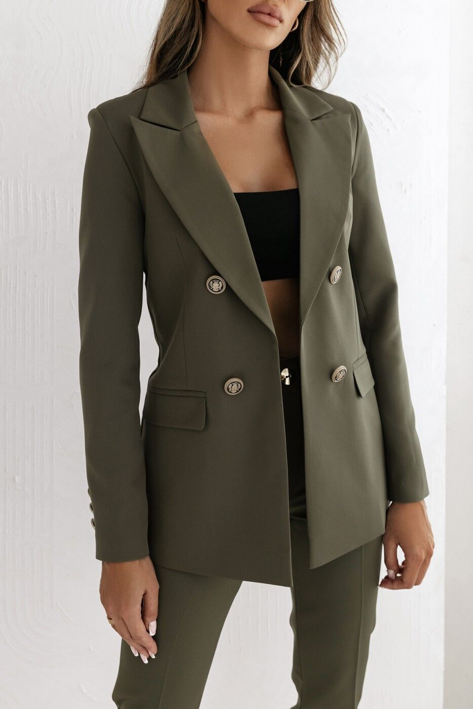 Veste élégante pour femmes à double boutonnage avec boutons dorés Lune London