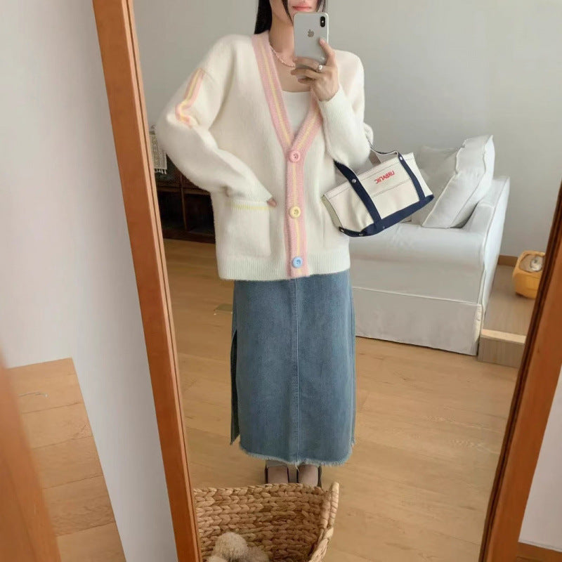 Cardigan Femme Confortable avec Boutons Colorés et Poches
