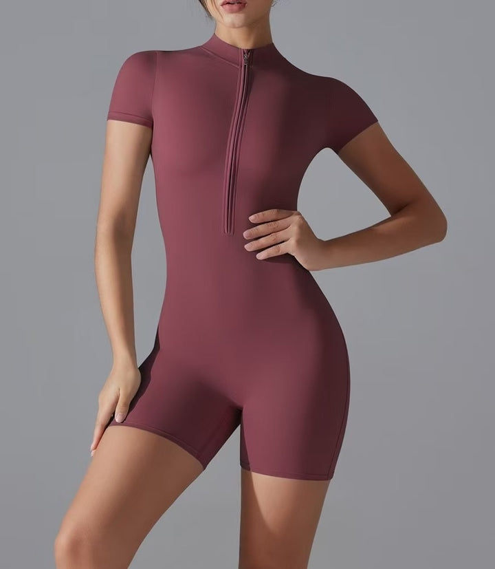 Ladies short-sleeve sporty jumpsuit with zipper Lune London