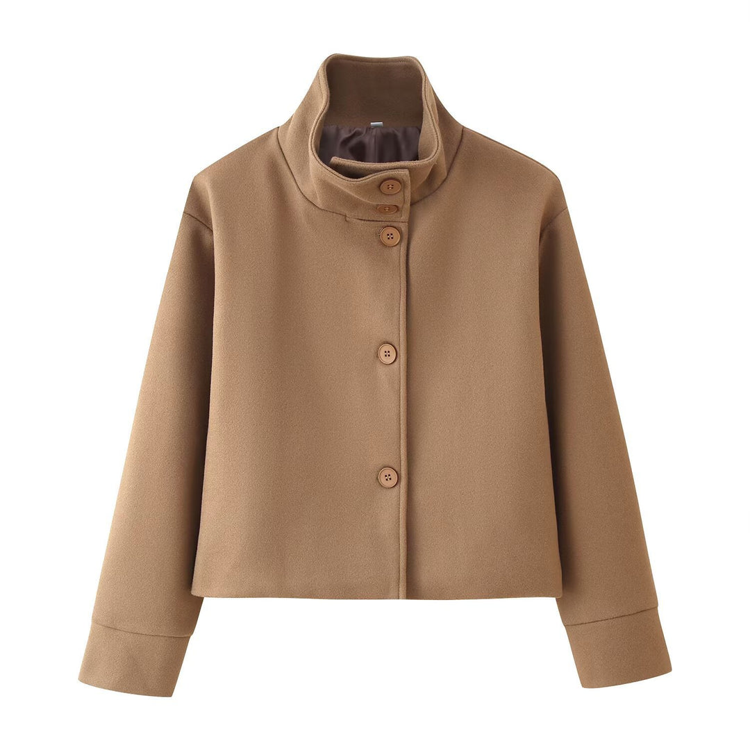 Trendy women's jacket with stand-up collar and button details Lune London