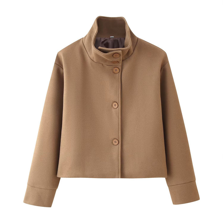 Trendy women's jacket with stand-up collar and button details Lune London
