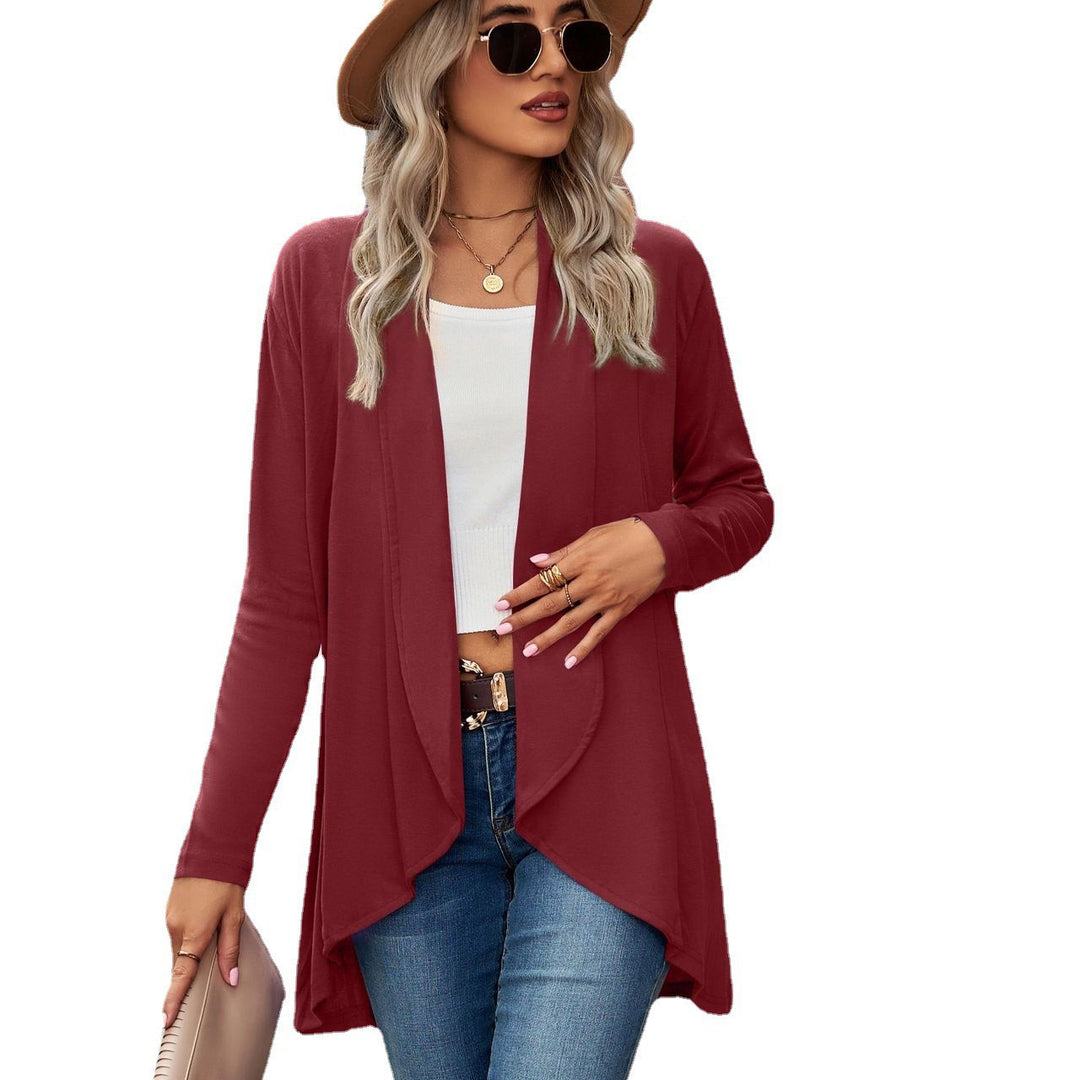Women casual long cardigan in soft fabric with asymmetrical hem Lune London