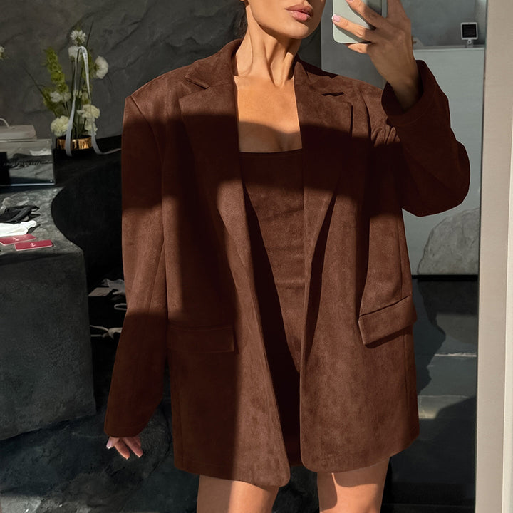 Women’s suede blazer set with integrated mini dress option Lune London