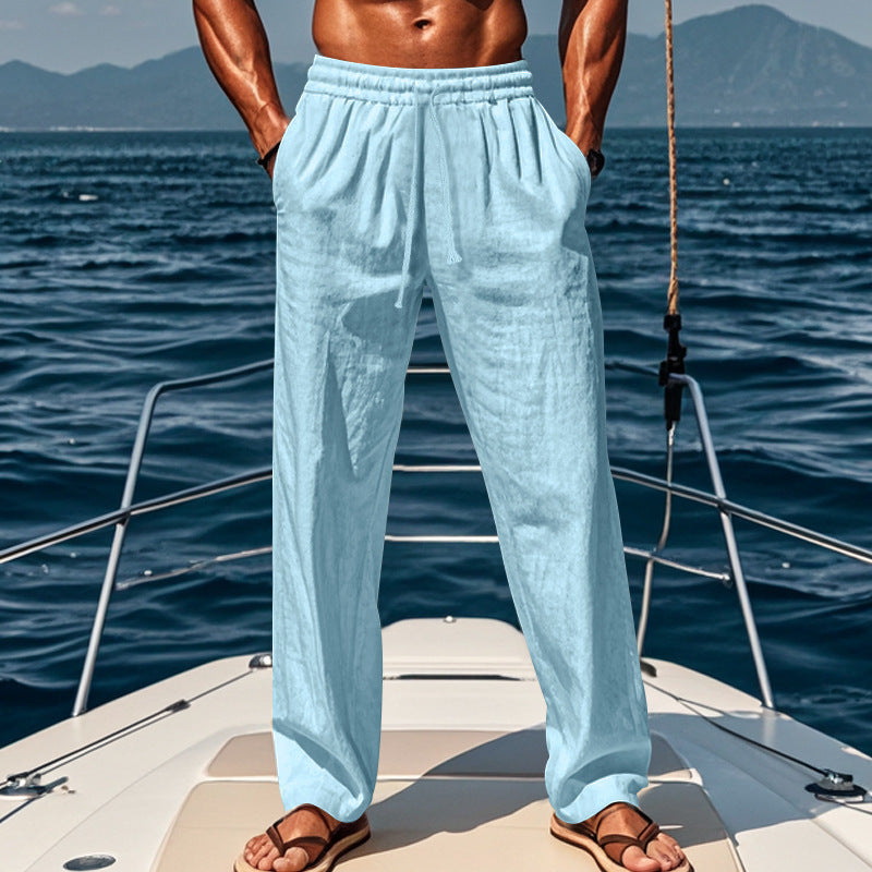 Men's casual cargo pants made of lightweight, breathable material with an elastic waistband and wide legs. Chic and stylish.