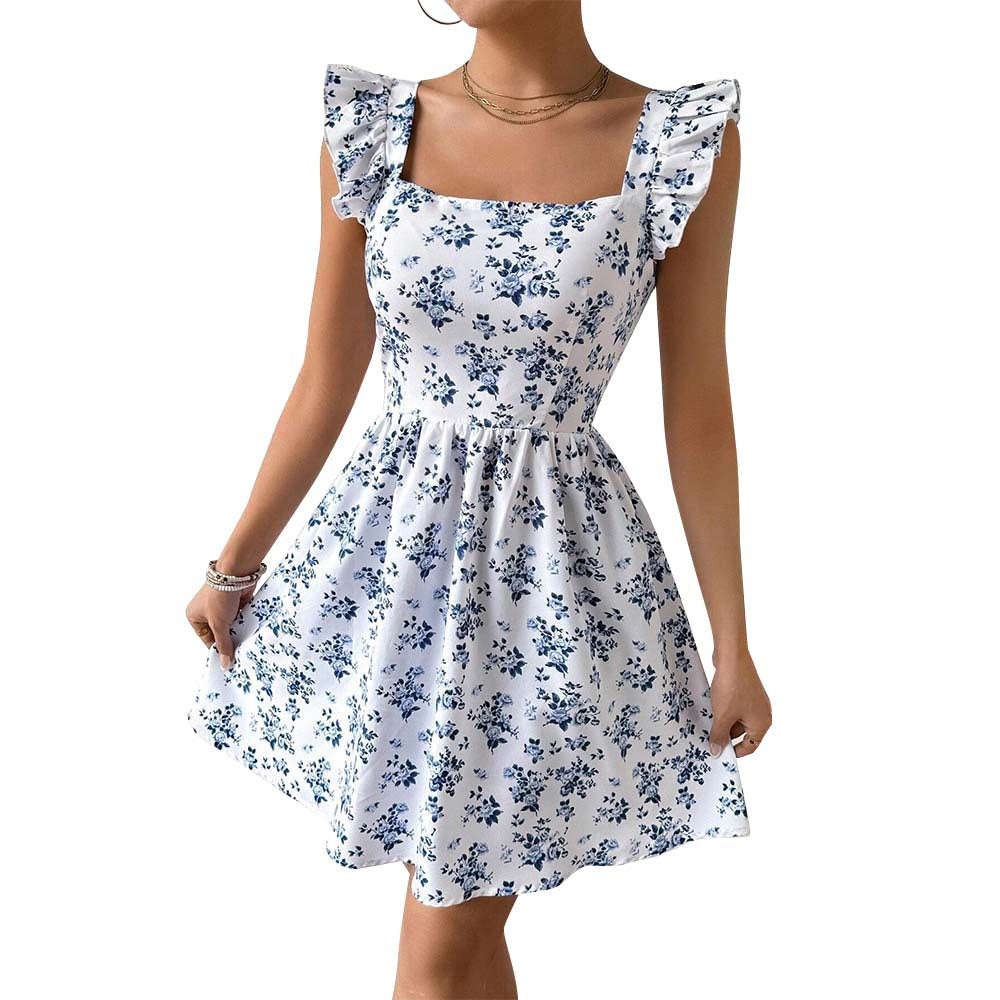 Robe d'été florale pour femmes avec des détails en volants et un décolleté carré Chic & Stil