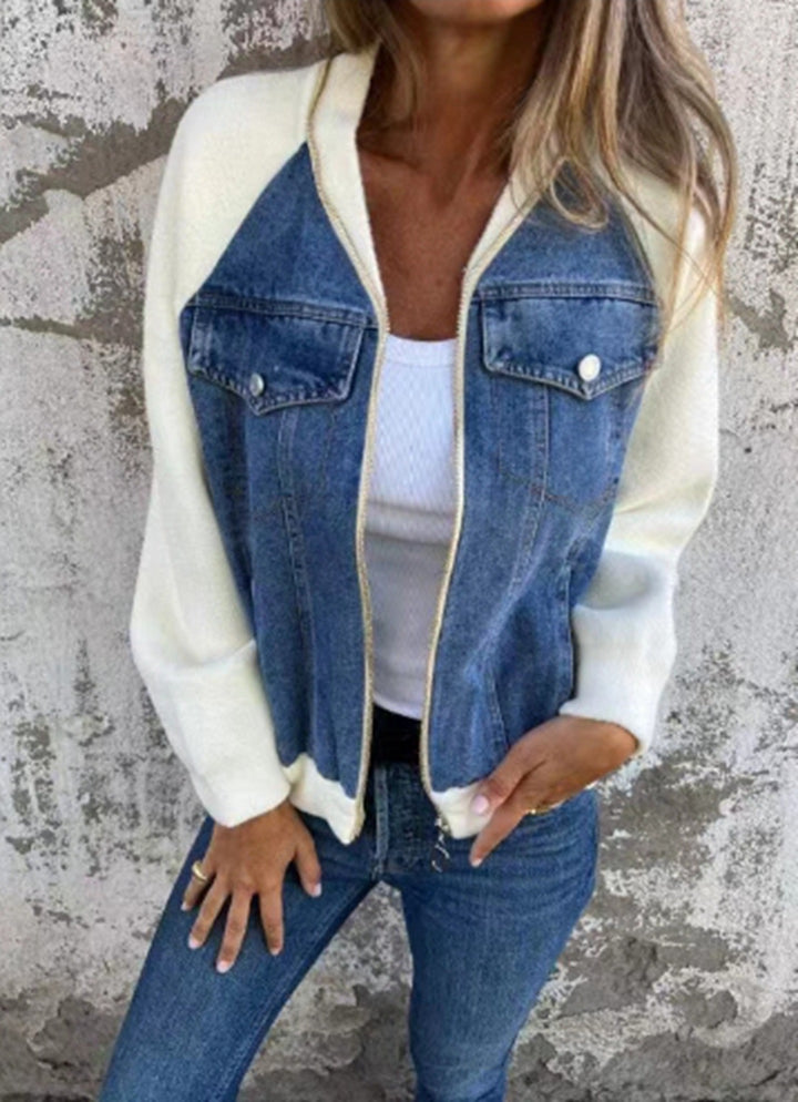 Casual sweatshirt jacket for women with denim style and fleece sleeves Lune London