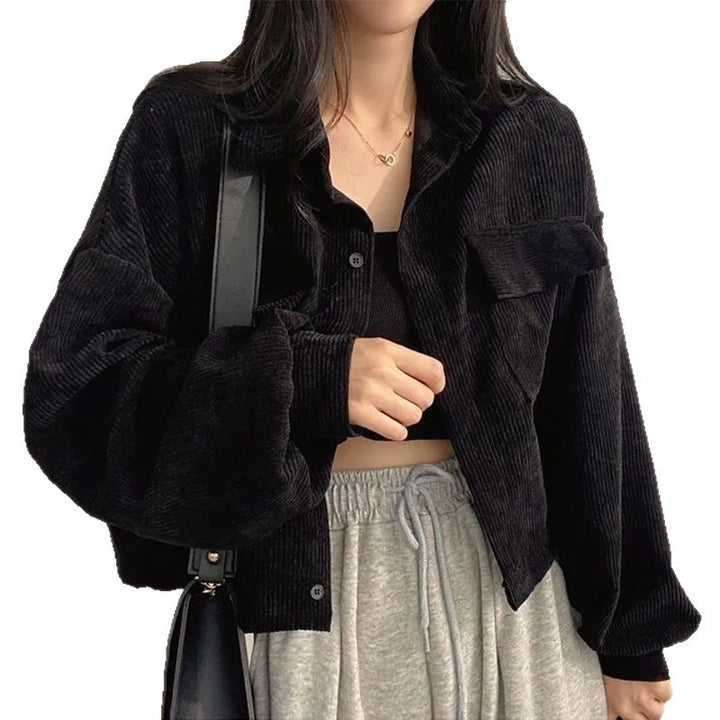 Veste en corduroy décontractée pour femmes avec des manches volumineuses Chic & Stil