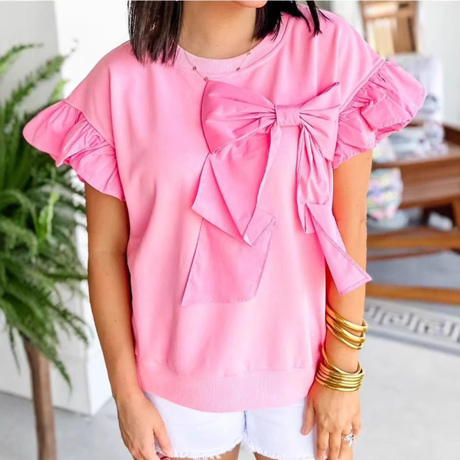 Women Ruffles Knots Detail Sweater Top Chic and Style