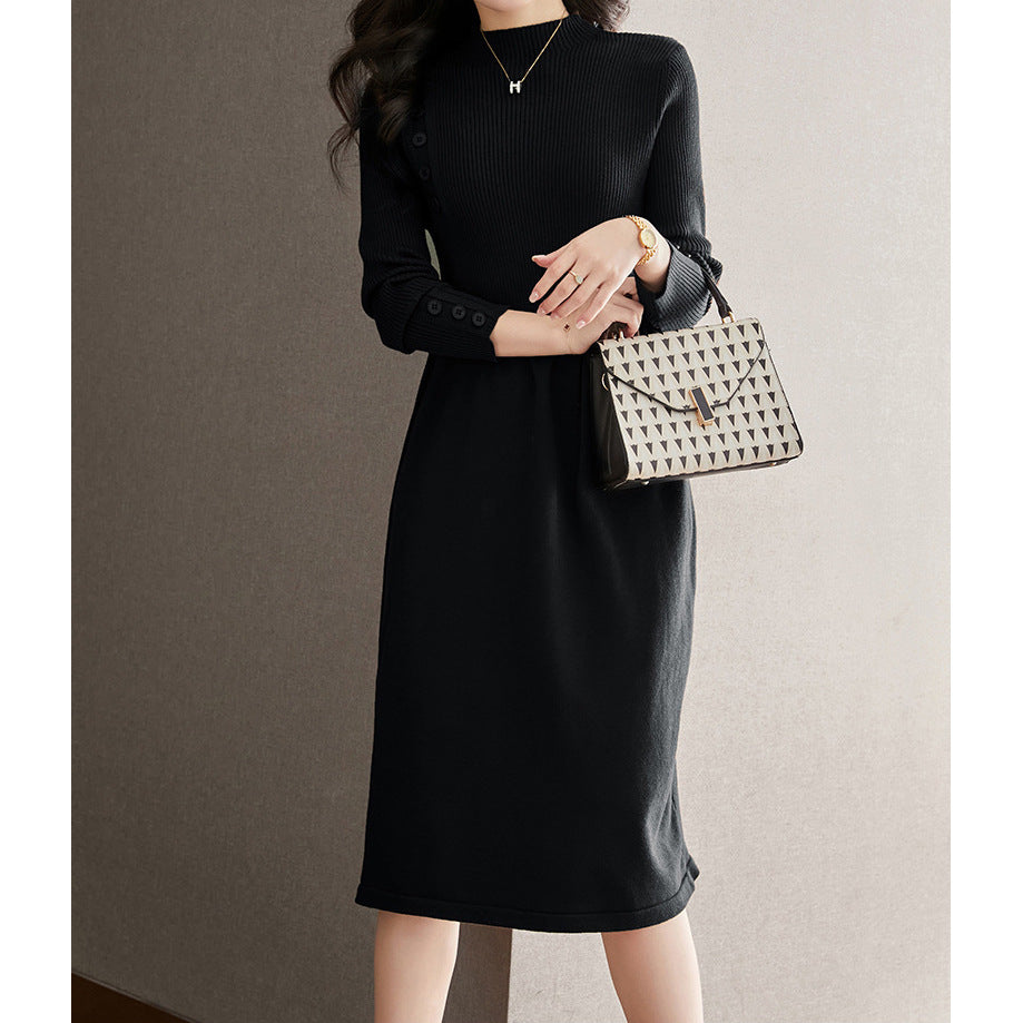 Knit dress for women with stylish button details and a round collar Lune London
