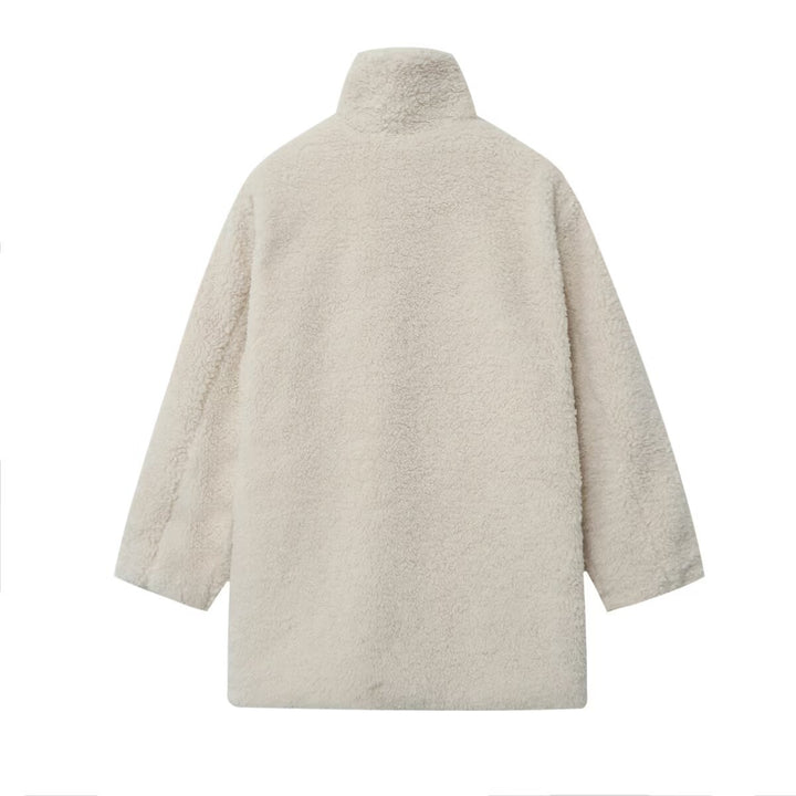 Teddy plush jacket for women with elegant collar and practical button closures Lune London
