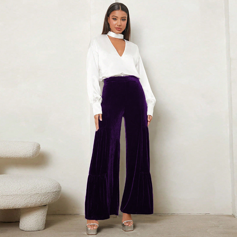 Women Loose Plush Pants with Pleats and High Waist Lune London