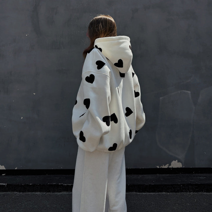 Women's hoodie with creative heart pattern and oversized relaxed fit Lune London