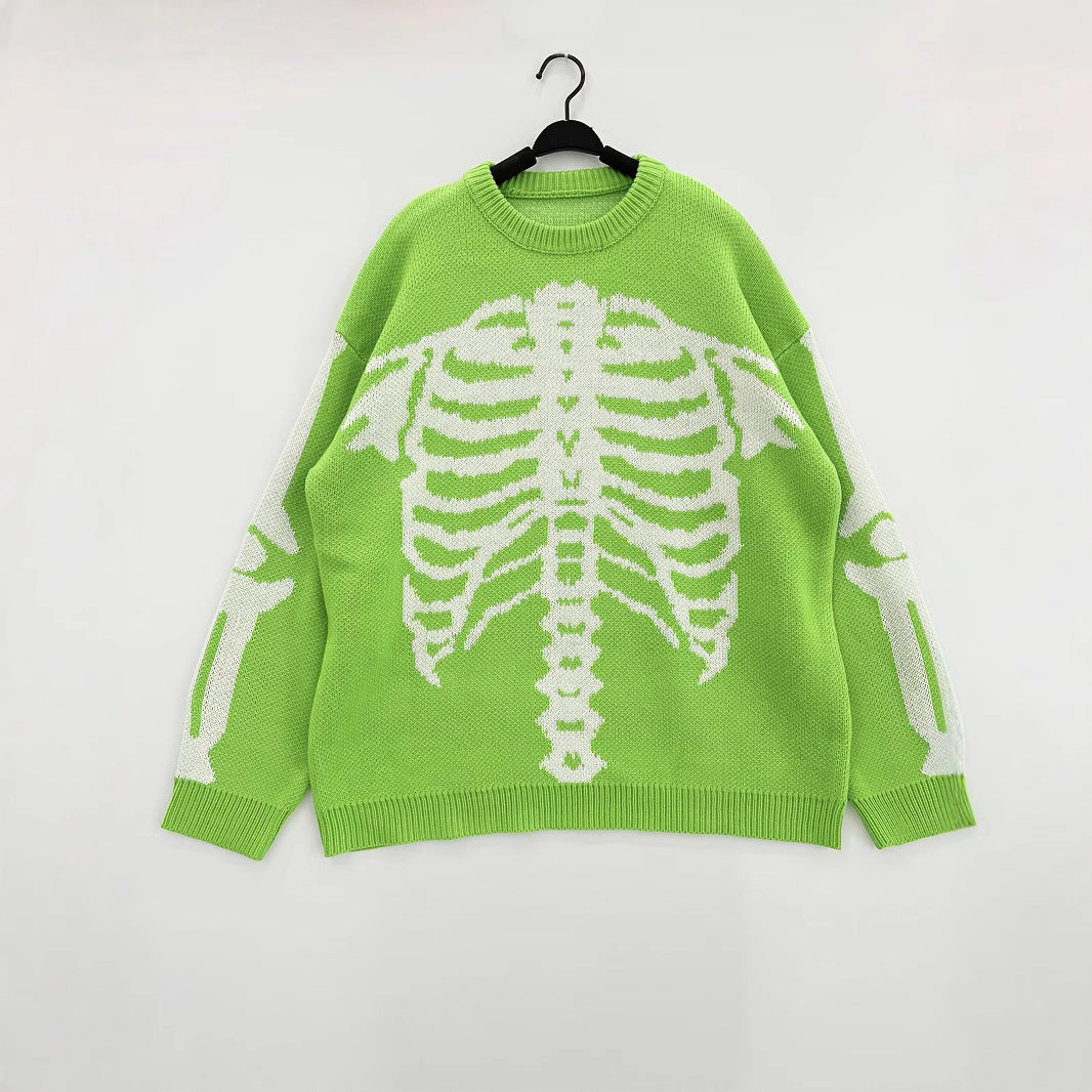 Ladies Oversized Sweater with Chic Skeleton Print and Style
