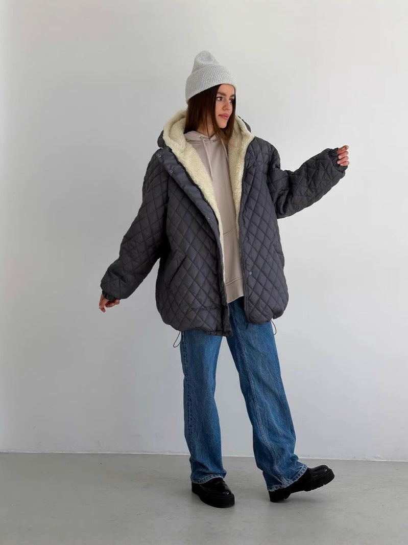 Ladies quilted parka with a high collar and soft lining Lune London