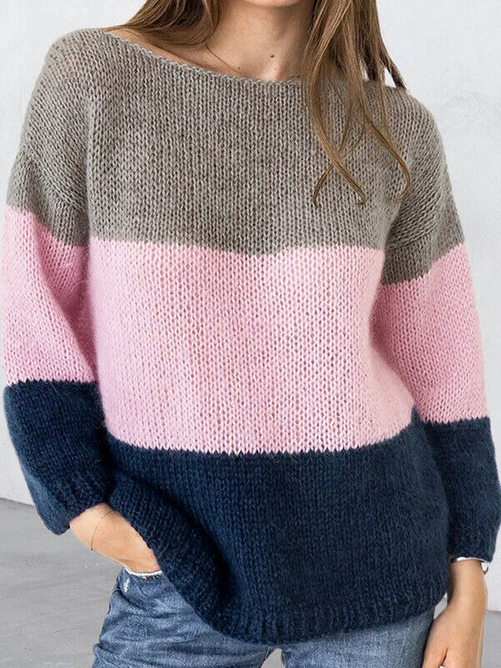 Casual striped sweater for women with wide neckline Lune London