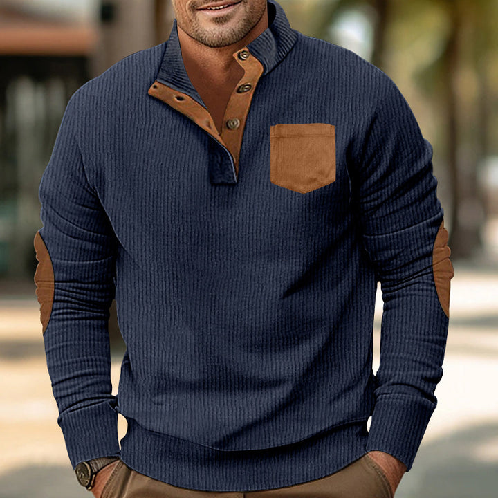 Men's long sleeve sweater with contrast sleeves and button placket Lune London