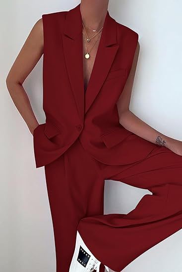 Women's Sleeveless Blazer Set with Wide Cut Pants Lune London