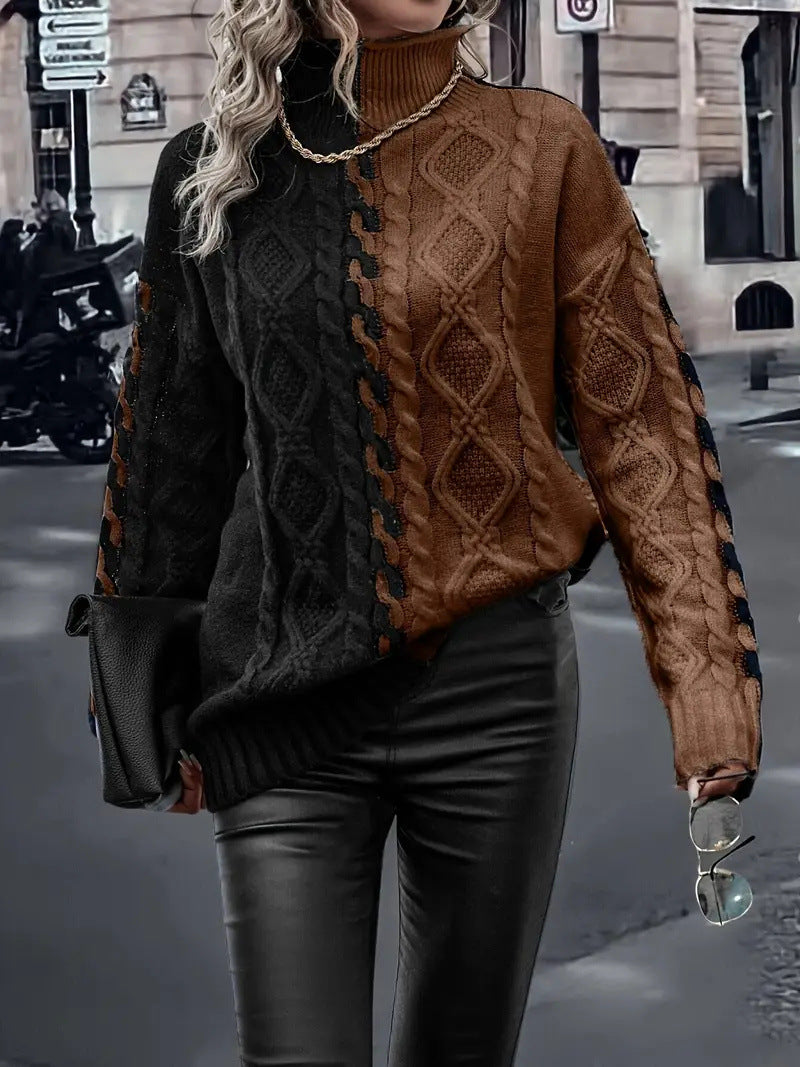 Pull en tricot pour femmes avec un changement de couleur élégant et un design en câble Chic & Stil