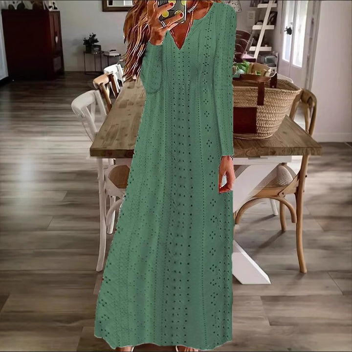 Maxi dress for women with a delicate lace pattern and V-neck Lune London