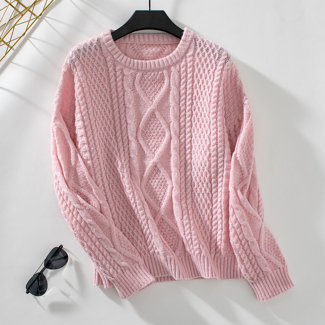 Women's knitted sweater with textured cable design and round neck Lune London