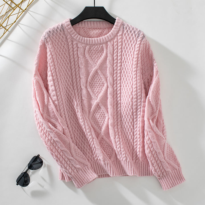 Women's knitted sweater with textured cable design and round neck Lune London
