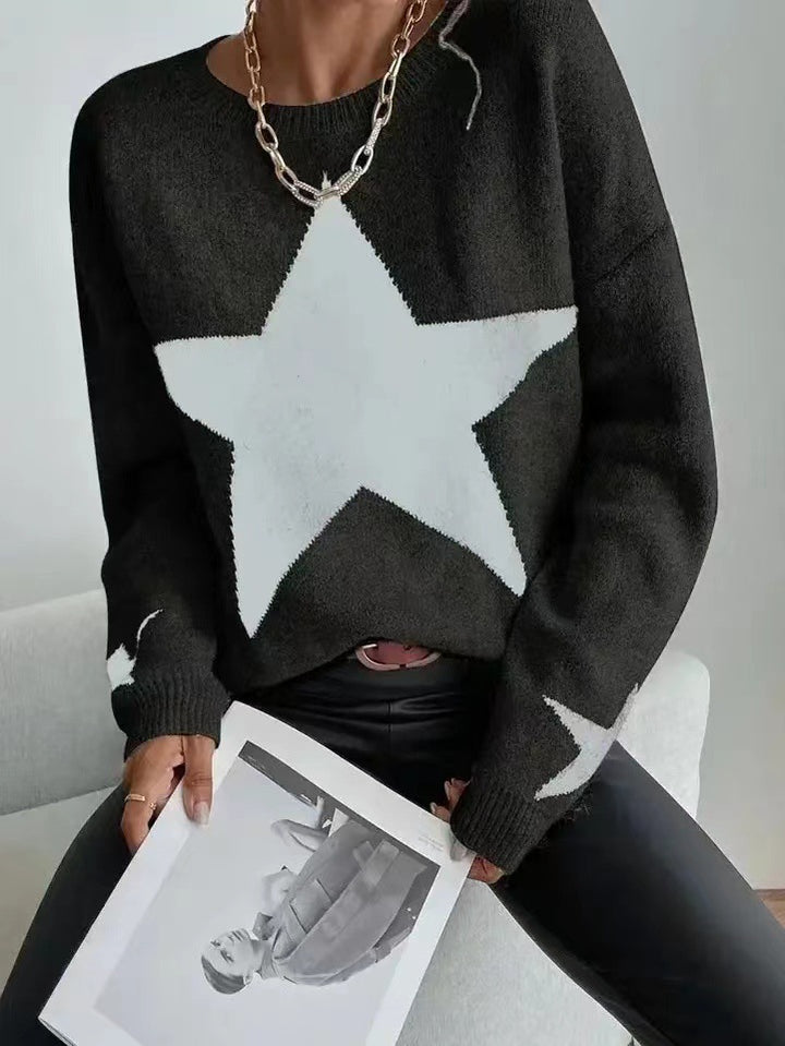 Ladies Knit Sweater with Star Pattern Lune London