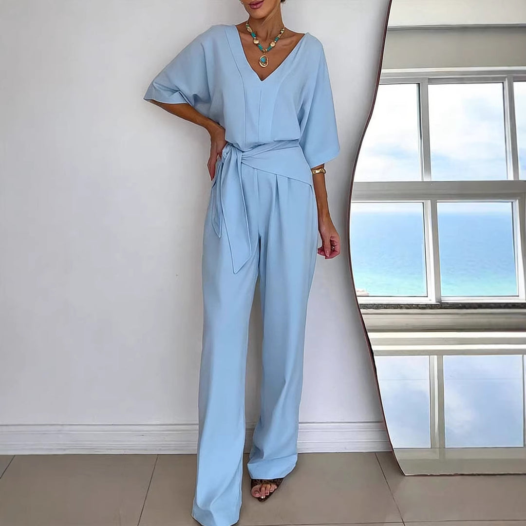 Women Elegant Jumpsuit with Tailored Cut and Wrap Belt Chic & Stil