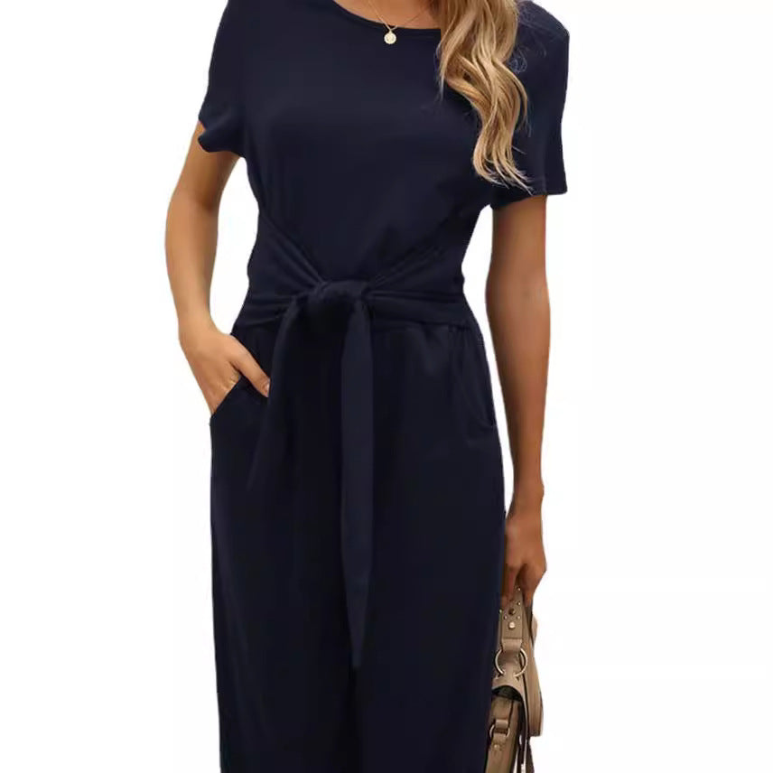 Women's jumpsuit with tie belt and wide legs Lune London