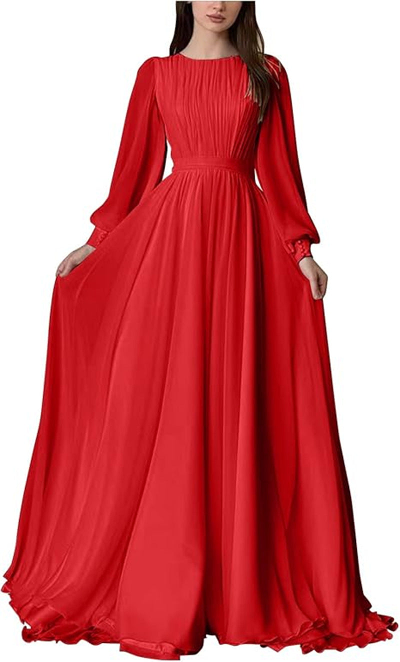 Women's Maxi Party Dress with Long Flowing Sleeves and Lace Accents Lune London