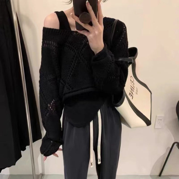 Casual knit sweater for women with air stitch pattern Lune London
