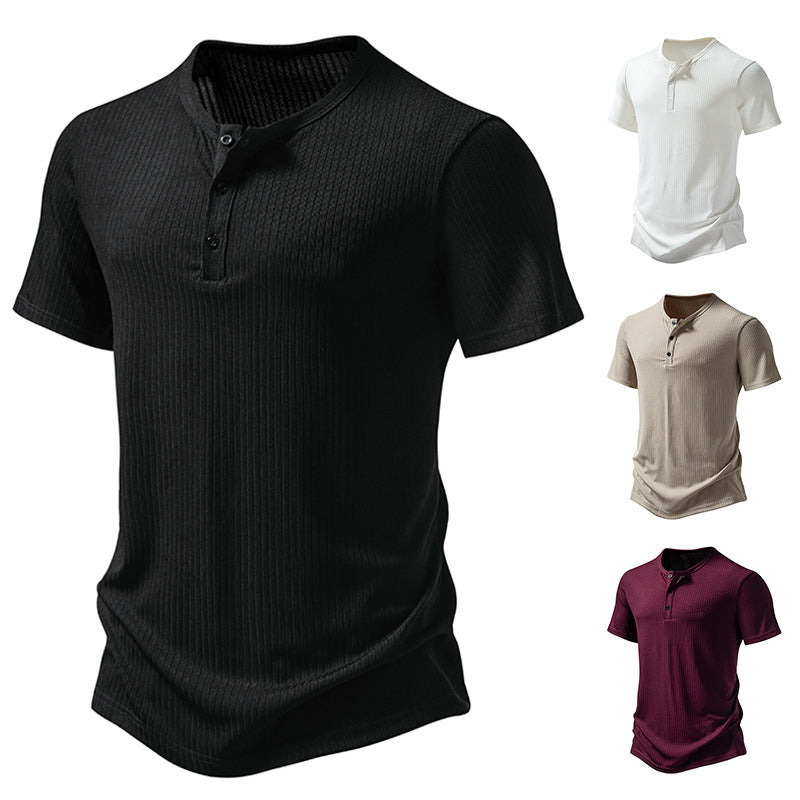 Men's Stylish Short Sleeve Henley Shirt with Textured Design and Two Button Details Lune London